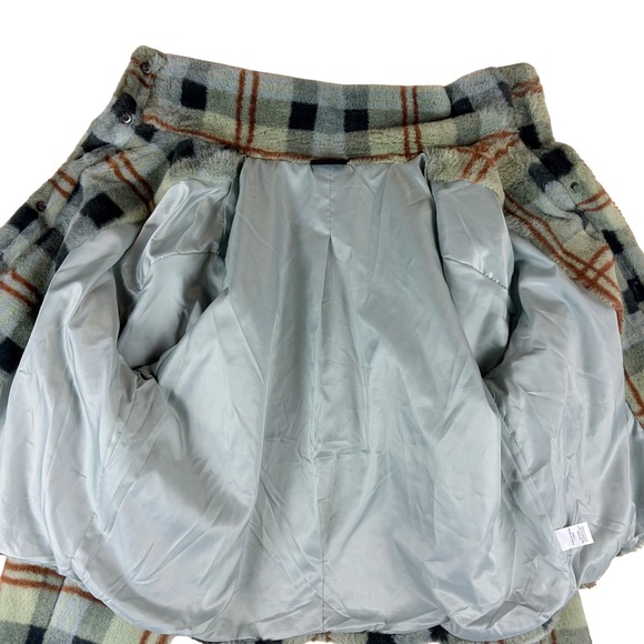 Vici Yosemite Adventures Plaid Teddy Jacket Sage Faux Fur Snap Front Large - Picture 9 of 12